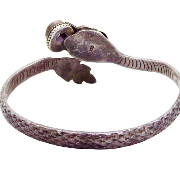 Vintage Sterling Silver Amethyst Snake Serpent Dragon Bangle/Cuff Style Bracelet - Picture 7 of 11